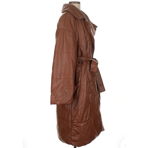 Avec Les Filles Faux Leather Long Puffer Coat Jacket Size Medium - Picture 3 of 6